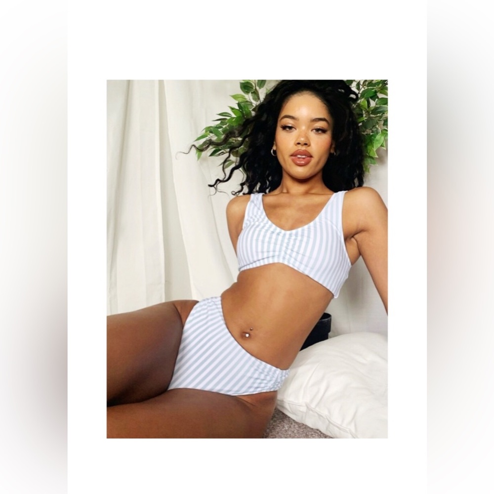 Hollister Blue and White Striped Bikini BOTTOMS ONLY